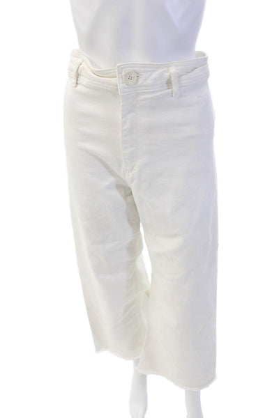 Zara Womens Cotton Distressed Ankle Back Pocketed Wide Leg Jeans White Size 4