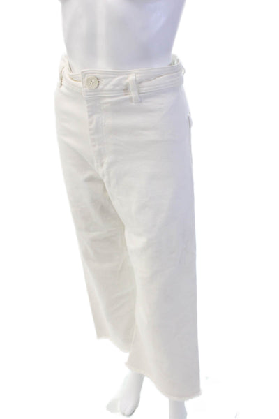 Zara Womens Cotton Distressed Ankle Back Pocketed Wide Leg Jeans White Size 4