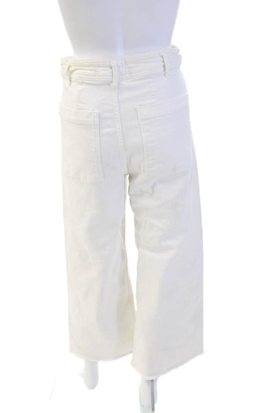 Zara Womens Cotton Distressed Ankle Back Pocketed Wide Leg Jeans White Size 4