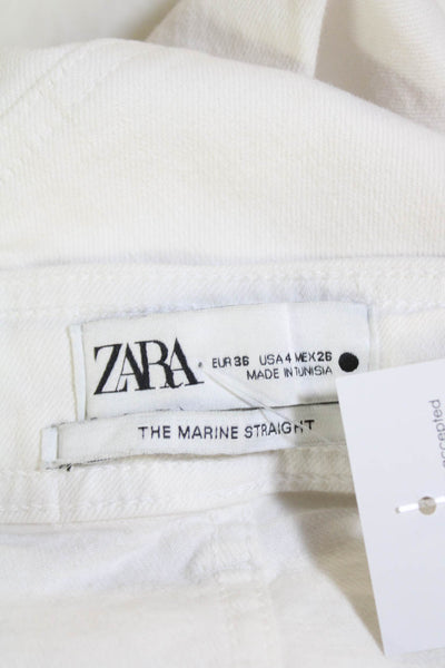 Zara Womens Cotton Distressed Ankle Back Pocketed Wide Leg Jeans White Size 4