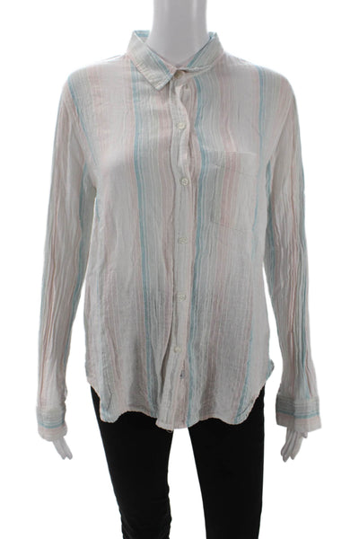 Rails Womens Button Front Long Sleeve Collared Striped Shirt White Blue Medium