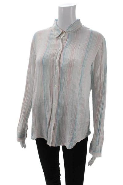 Rails Womens Button Front Long Sleeve Collared Striped Shirt White Blue Medium