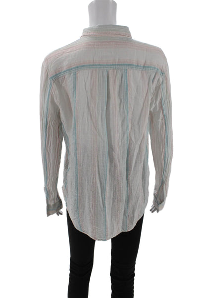 Rails Womens Button Front Long Sleeve Collared Striped Shirt White Blue Medium