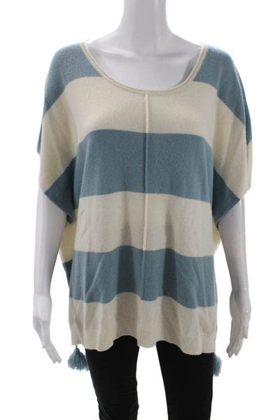 Islefield Womens Short Sleeve Scoop Neck Striped Cashmere Top White Blue OS