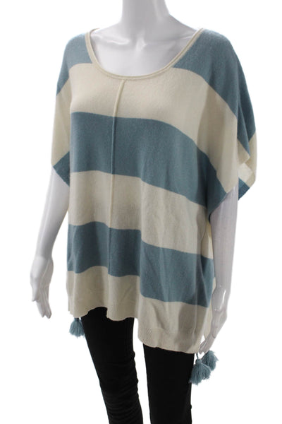 Islefield Womens Short Sleeve Scoop Neck Striped Cashmere Top White Blue OS