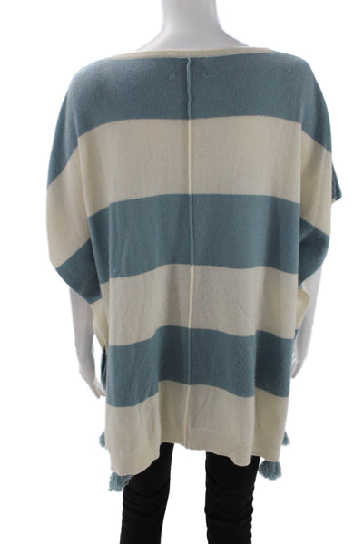 Islefield Womens Short Sleeve Scoop Neck Striped Cashmere Top White Blue OS