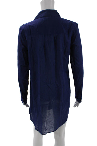 Samson Womens Button Front Long Sleeve Collared Mini Shirt Dress Blue Size Small