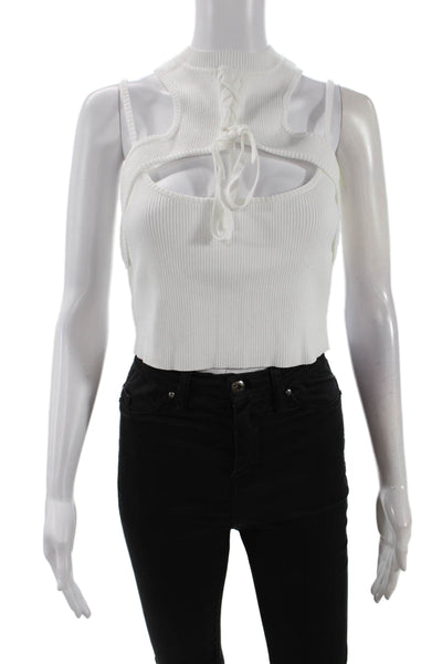 Monse Womens Halter Neck Knit Cropped Top - Ivory Size L