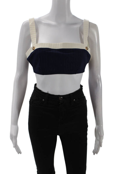 STAUD Womens Liv Bikini Top - Navy/Ivory Size L