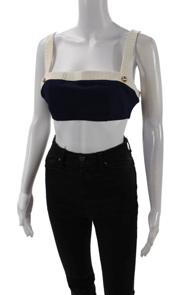 STAUD Womens Liv Bikini Top - Navy/Ivory Size L