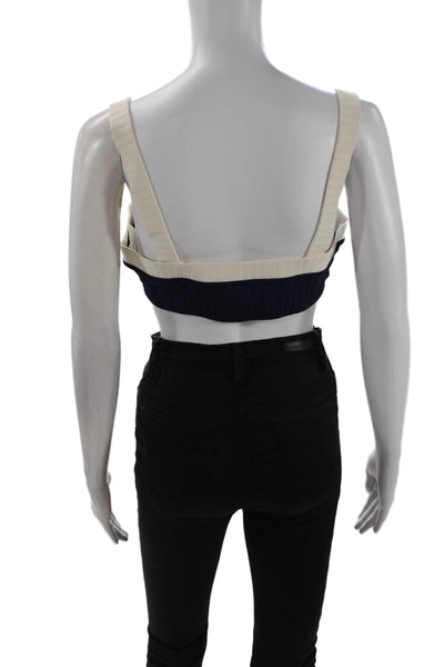 STAUD Womens Liv Bikini Top - Navy/Ivory Size L