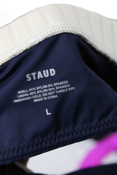 STAUD Womens Liv Bikini Top - Navy/Ivory Size L