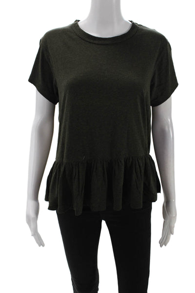 The Great Womens Short Sleeve Scoop Neck Tee Shirt Green Cotton Size 2