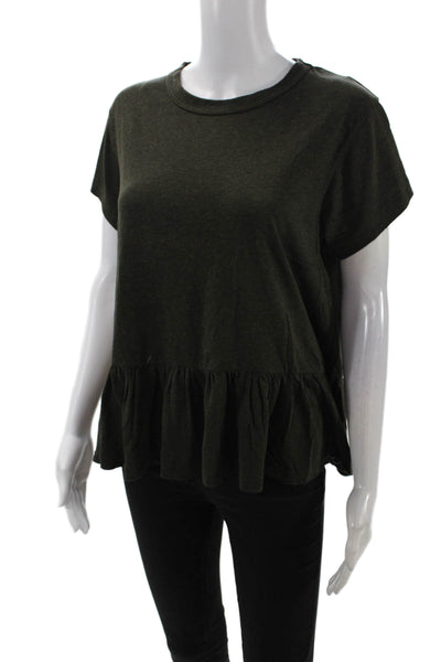 The Great Womens Short Sleeve Scoop Neck Tee Shirt Green Cotton Size 2