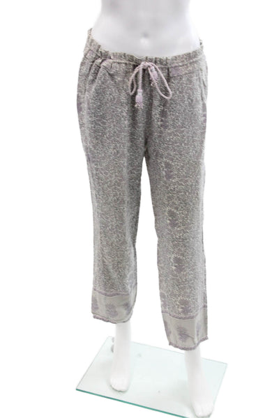 Calypso Saint Barth Womens Drawstring Floral Pants Gray Purple Cotton Size Large