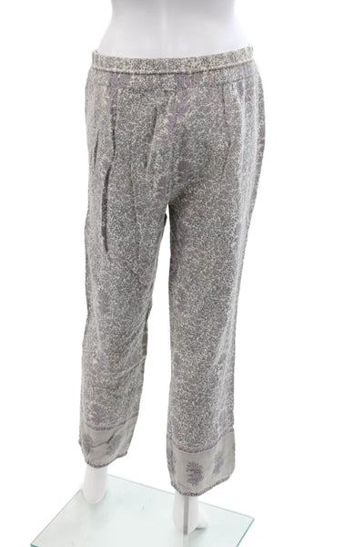 Calypso Saint Barth Womens Drawstring Floral Pants Gray Purple Cotton Size Large