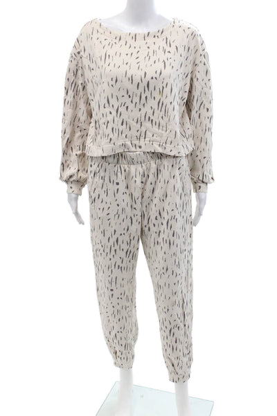The Upside Womens Scoop Neck Printed Sweater Pants Set White Cotton Size 4 8