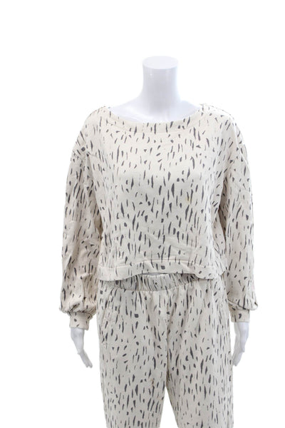 The Upside Womens Scoop Neck Printed Sweater Pants Set White Cotton Size 4 8