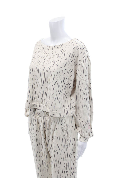 The Upside Womens Scoop Neck Printed Sweater Pants Set White Cotton Size 4 8