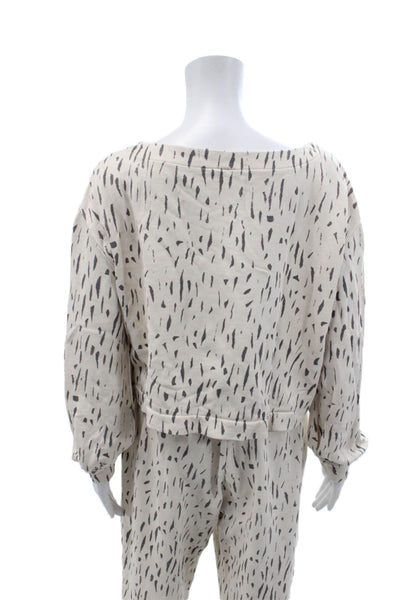 The Upside Womens Scoop Neck Printed Sweater Pants Set White Cotton Size 4 8