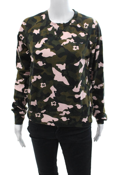 The Upside Womens Long Sleeve Crew Neck Camouflage Sweater Green Pink Size 2