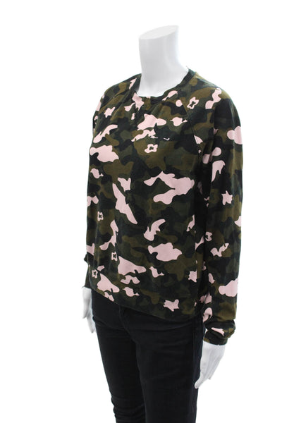 The Upside Womens Long Sleeve Crew Neck Camouflage Sweater Green Pink Size 2