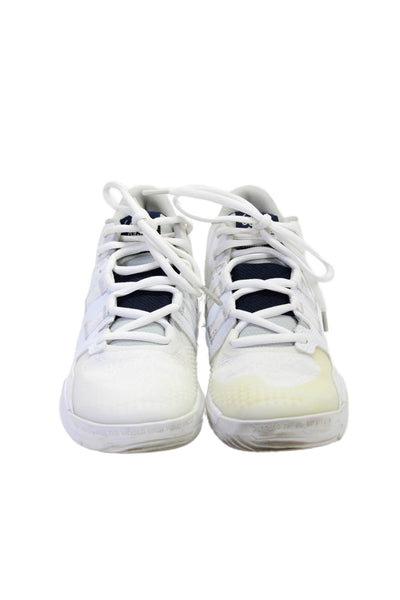 New Balance Womens Lace Up Side Logo Trainers Sneakers White Navy Size 8