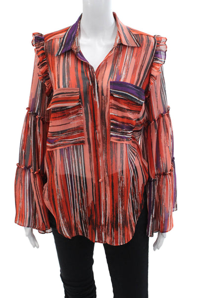 Misa Womens Striped Flare Sleeves Button Down Blouse Multi Colored Size Extra Sm