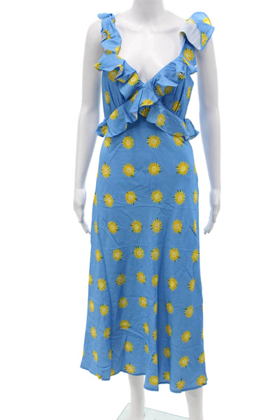 KITRI Womens Rosemary Blue Sunflower Print Midi Dress - Blue Sunflower Size 8