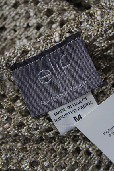 Elif For Jordan Taylor Womens V-Neck Long Sleeve Pullover Knit Top Taupe Size M