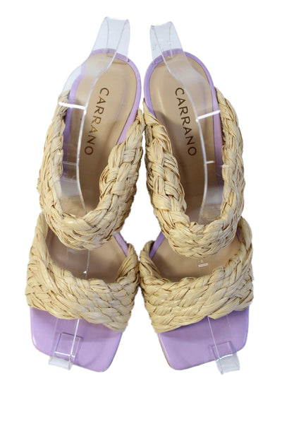 Carrano Womens Straw Straps Slide On Sandal Heels Beige Lavender Size 6