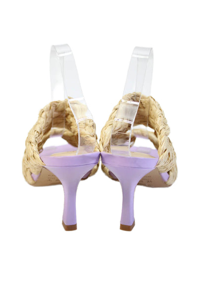Carrano Womens Straw Straps Slide On Sandal Heels Beige Lavender Size 6
