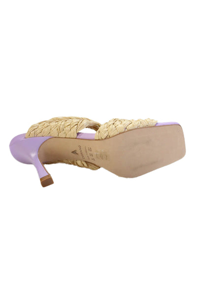 Carrano Womens Straw Straps Slide On Sandal Heels Beige Lavender Size 6