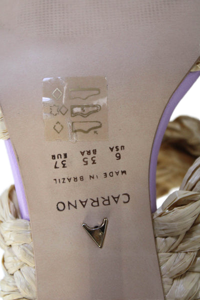 Carrano Womens Straw Straps Slide On Sandal Heels Beige Lavender Size 6
