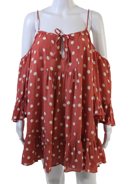 Tularosa Womens Short Sleeve Cold Shoulder Polka Dot Dress Pink White Medium