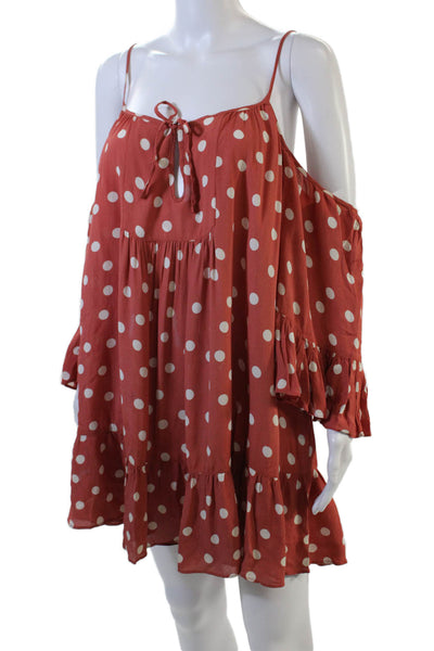 Tularosa Womens Short Sleeve Cold Shoulder Polka Dot Dress Pink White Medium