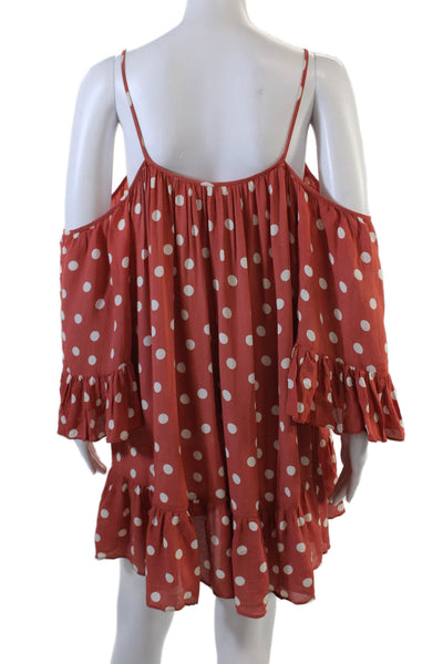 Tularosa Womens Short Sleeve Cold Shoulder Polka Dot Dress Pink White Medium