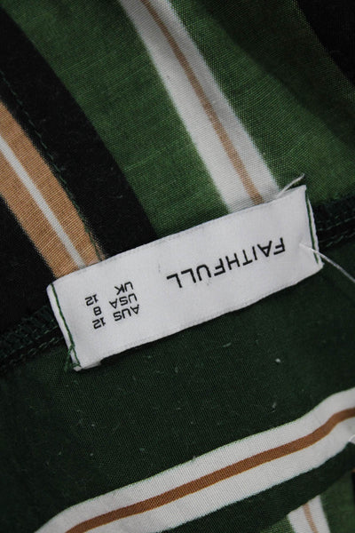Faithfull Womens Back Zip Short Sleeve V Neck Striped Jumpsuit Green Size 8