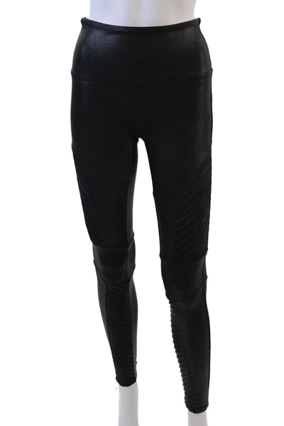 Spanx Womens High Rise Stretch Knit Shimmer Ankle Leggings Black Size Medium