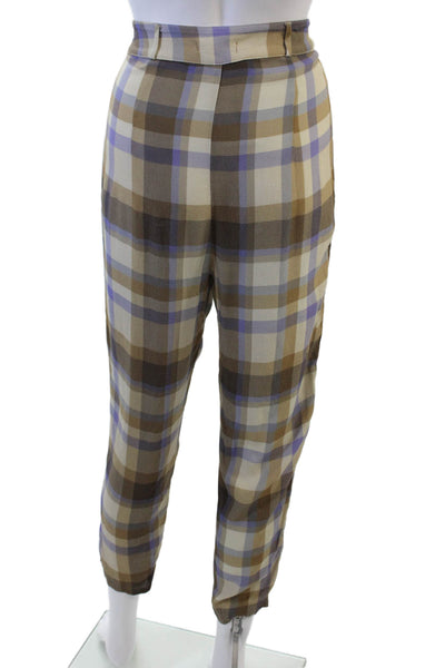 Flynn Skye Womens Zipper Fly Mid Rise Plaid Cropped Pants Brown Purple Medium