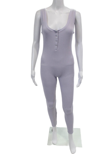 Zara Womens Sleeveless Scoop Neck Ribbed Knit Jumpsuit Purple Size M/L