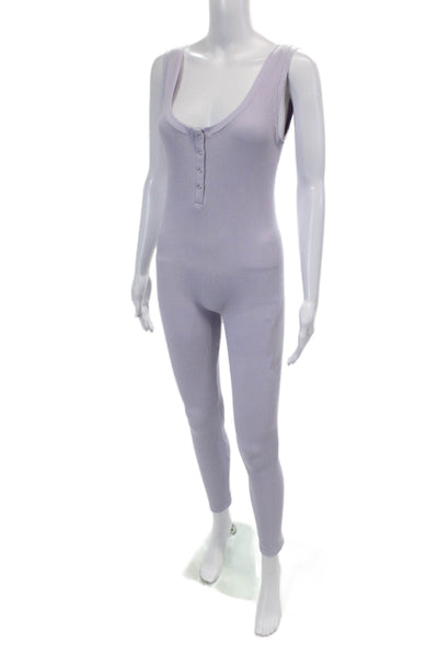 Zara Womens Sleeveless Scoop Neck Ribbed Knit Jumpsuit Purple Size M/L