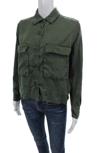 BB Dakota Womens Button Front Long Sleeve Collared Jacket Green Size Small