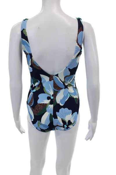 Athleta Womens Scoop Neck Floral Low Back One Piece Swimsuit Blue Size S