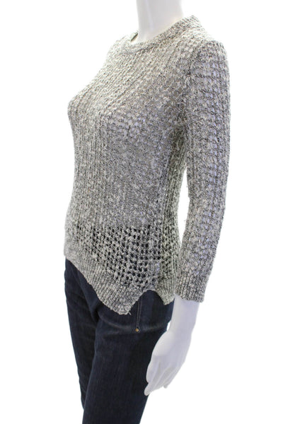 Theory Womens Cotton Long Sleeve Open Knit Pullover Sweater Gray Size P
