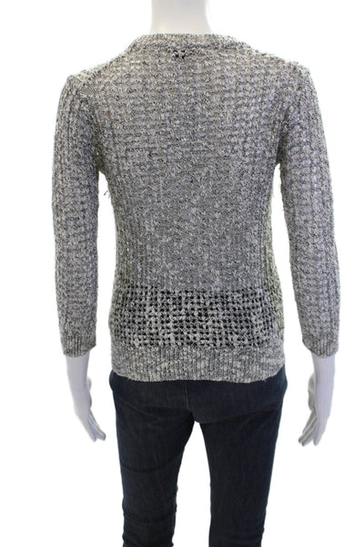 Theory Womens Cotton Long Sleeve Open Knit Pullover Sweater Gray Size P