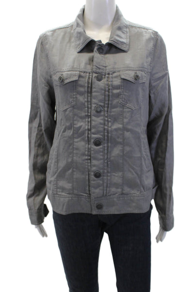 Tahari Womens Tailored Collared Long Sleeve Button Down Shirt Top Gray Size M