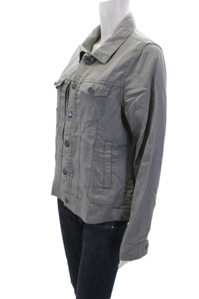 Tahari Womens Tailored Collared Long Sleeve Button Down Shirt Top Gray Size M