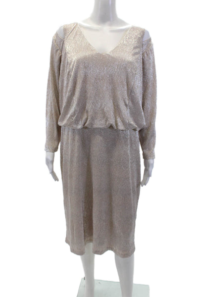 Calvin Klein Womens Cutout Print V-Neck Quarter Sleeve Mini Dress Silver Size 18