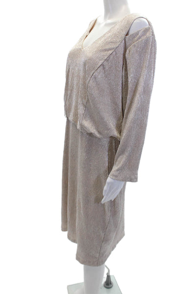 Calvin Klein Womens Cutout Print V-Neck Quarter Sleeve Mini Dress Silver Size 18